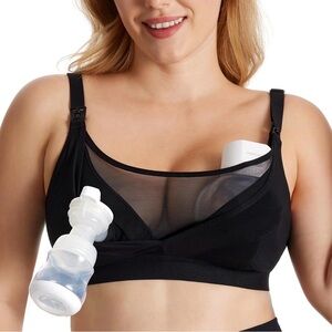 Momcozy Hands Free Pumping & Nursing Bra Mesh Support Black XL NWT